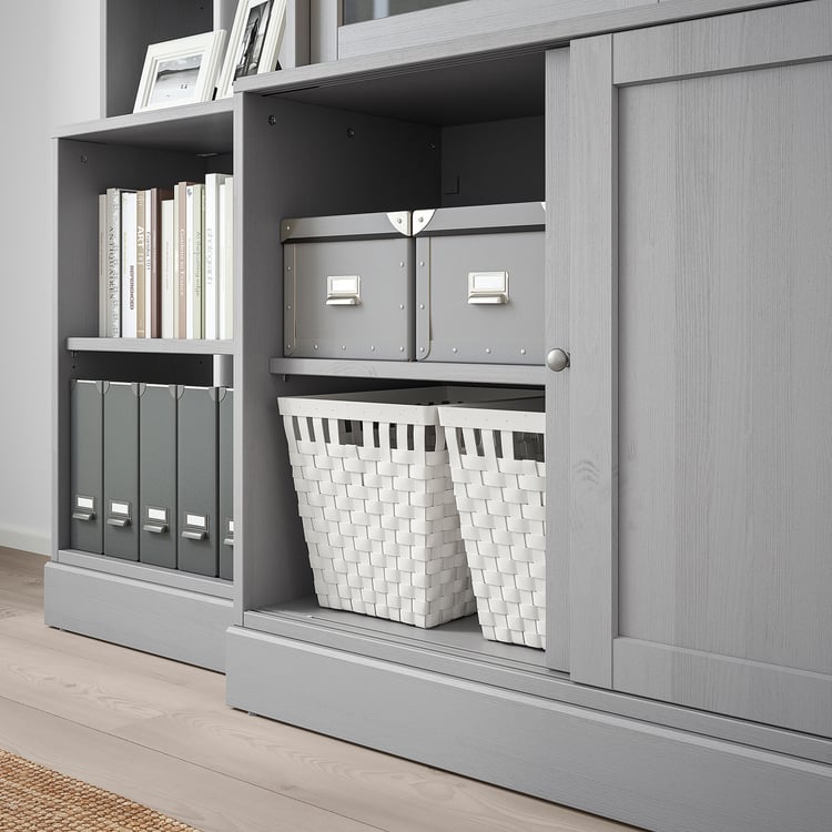 HAVSTA Storage with sliding glass doors, gray, 955/8x181/2x831/2" IKEA