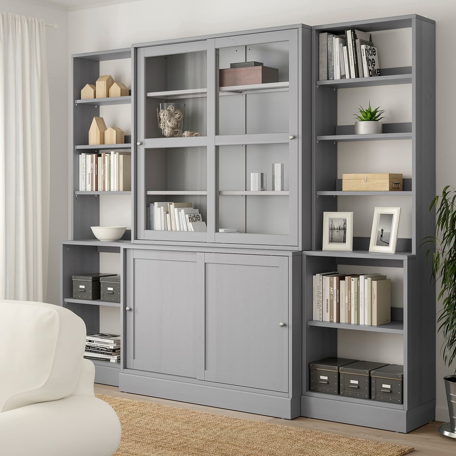 HAVSTA storage with sliding glass doors, gray, 955/8x181/2x831/2" IKEA