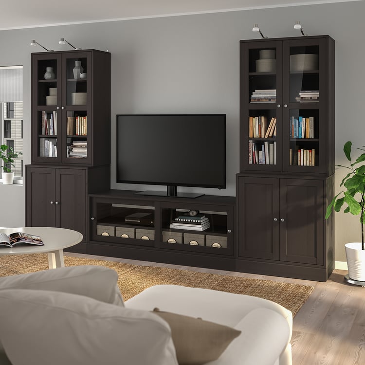 HAVSTA TV storage combination/glass doors, dark brown, 1263/4x181/2x831