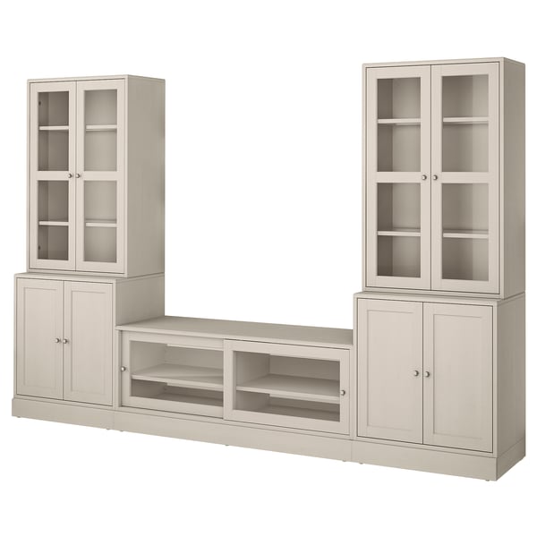 HAVSTA TV storage combination/glass doors, gray-beige, 126 3/4x18 1/2x83 1/2 "