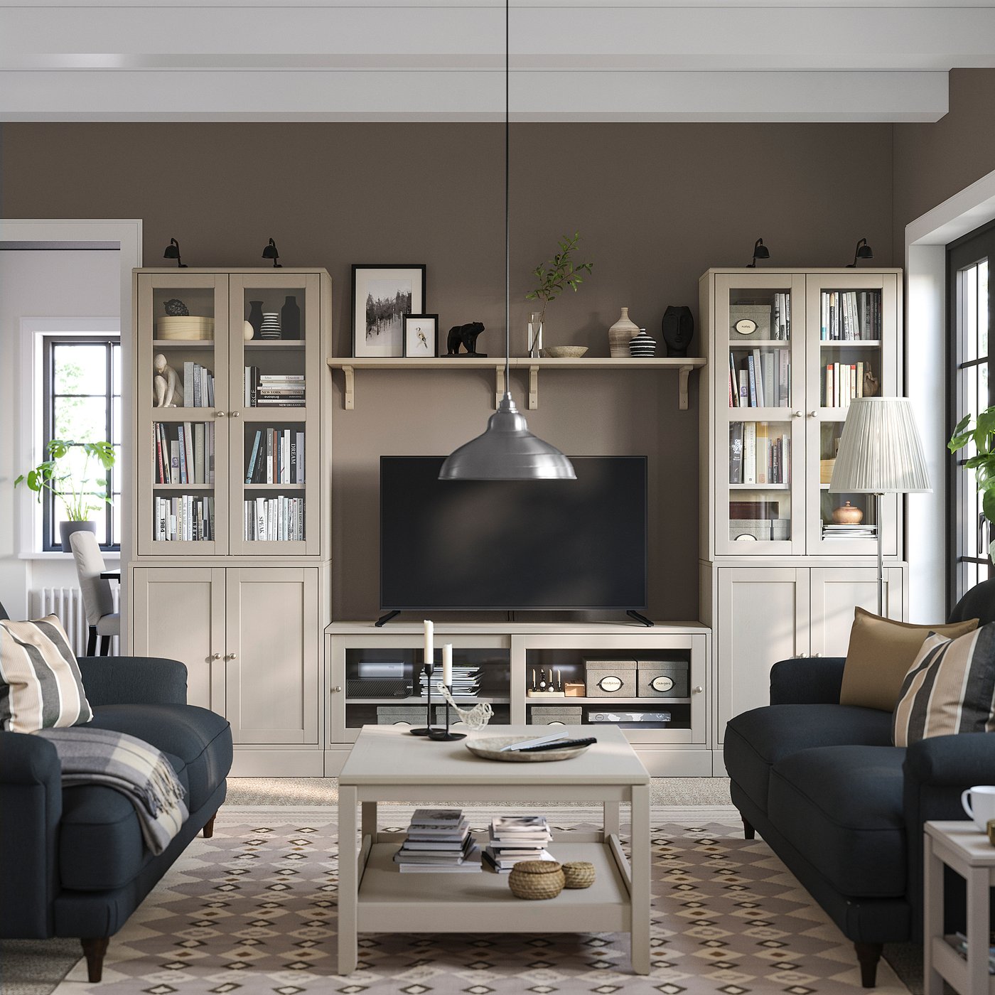 HAVSTA TV storage combination/glass doors, gray-beige, 1263/4x181