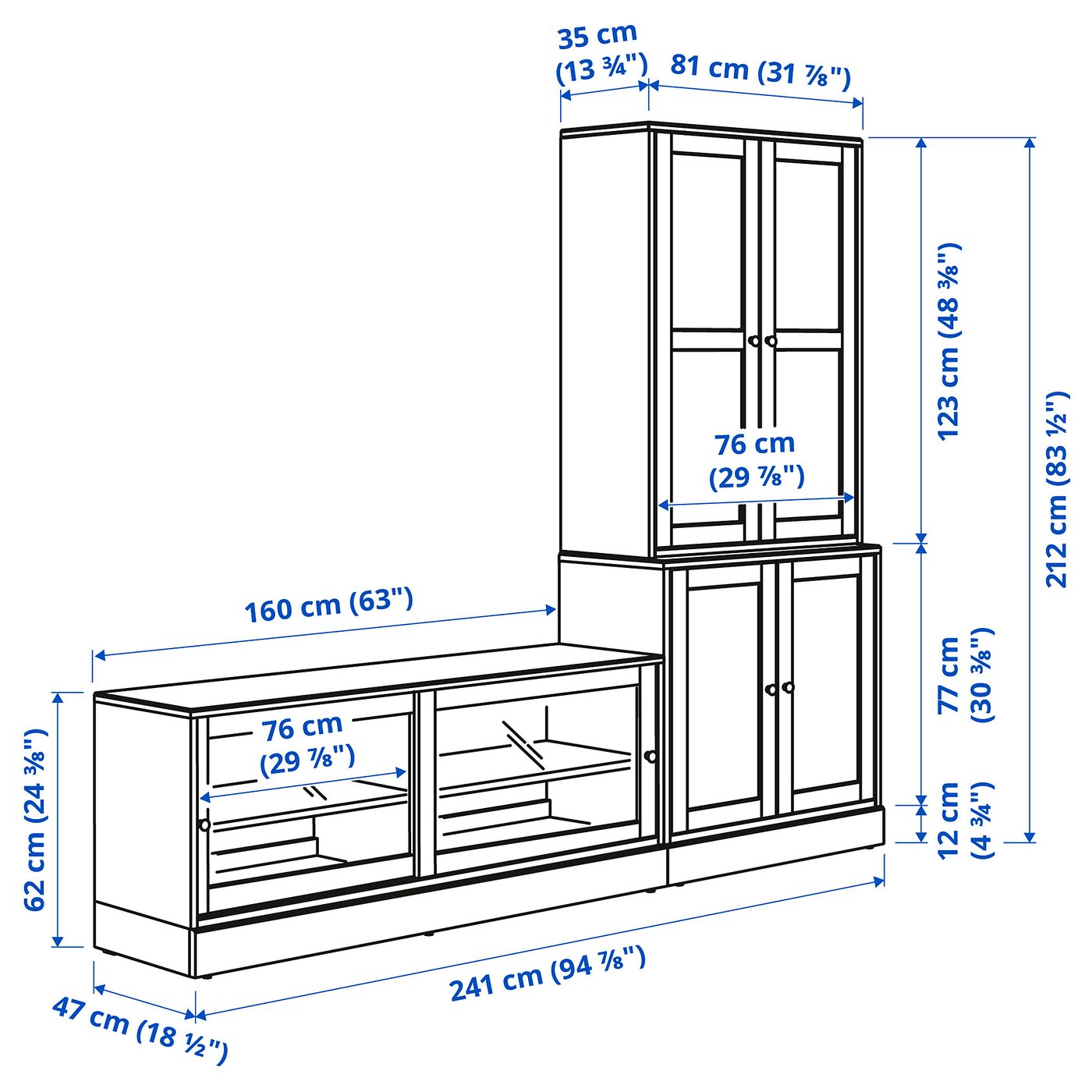 HAVSTA TV storage combination, gray-beige, 947/8x181/2x831/2