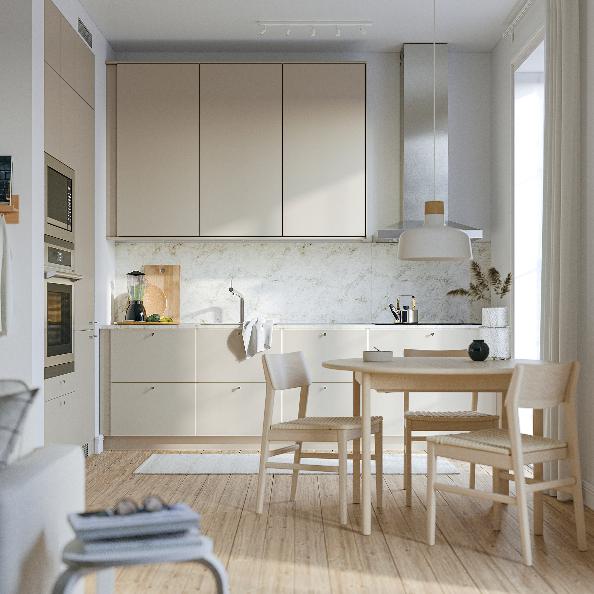 HAVSTORP 2-p door/corner base cabinet set, beige, 13x30 "