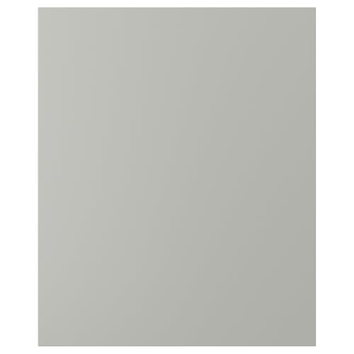 This image displays a HAVSTORP light grey kitchen cabinet panel. Its rectangular, smooth, and made from fibreboard with an acrylic paint finish.