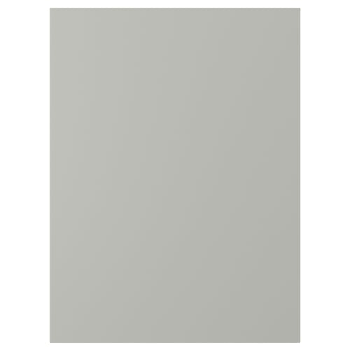 Displays a square, light grey HAVSTORP kitchen cabinet door with a smooth, seamless surface.