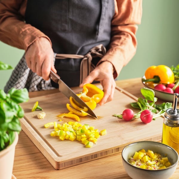 HAVSTULPAN Cutting board, bamboo, 13 ¾x13 ¾ "