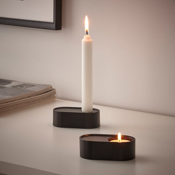 HEDERVÄRD Candlestick/tealight holder, black, 1 "