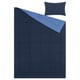 Blue HEDFRYLE bedding set with navy and light blue colours, quilted comforter, and matching pillow sham, made from recycled polyester.