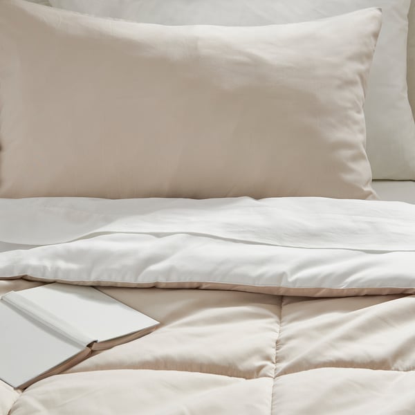HEDFRYLE Comforter set, white/beige, Twin/Twin X-long