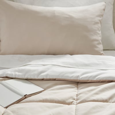 HEDFRYLE Comforter set, white/beige, Full/Queen