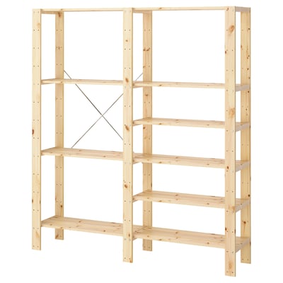 HEJNE 2 section shelving unit, softwood, 60 5/8x12 1/4x67 3/8 "