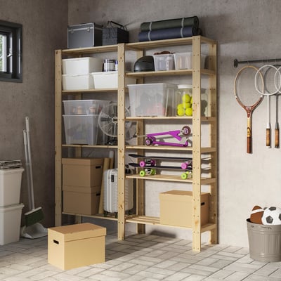 HEJNE 2 section shelving unit, softwood, 60 5/8x12 1/4x67 3/8 "