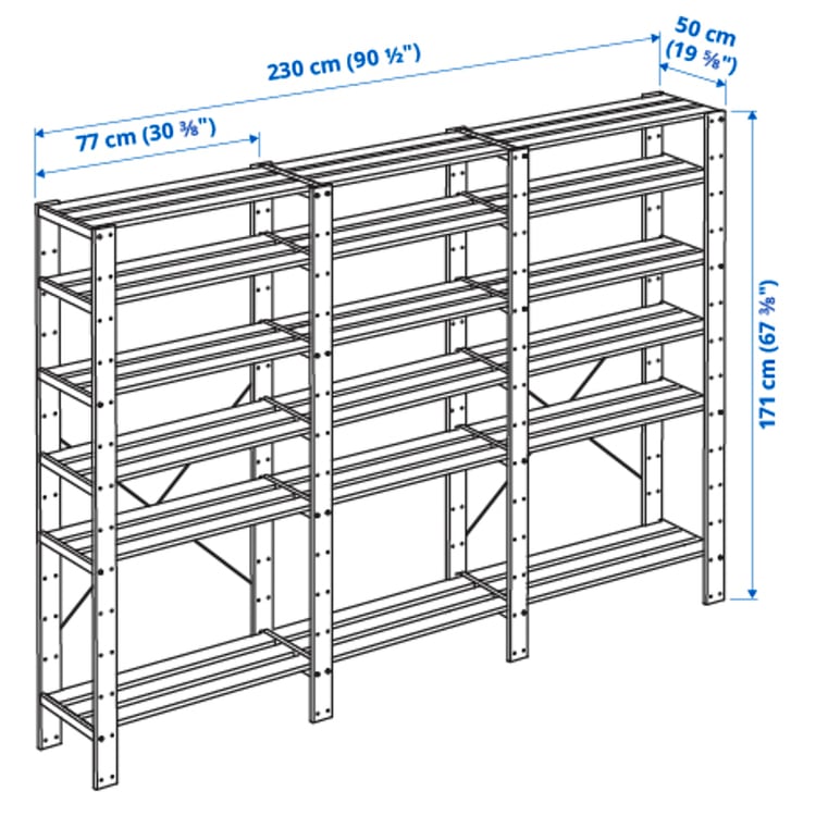 HEJNE 3 section shelving unit, softwood, 901/2x195/8x673/8" IKEA