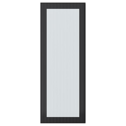 Black HEJSTA glass door with vertical lines & sleek design.