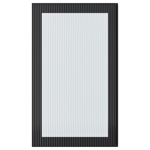 HEJSTA black rectangular glass door with vertical lines, sleek frame, and integrated handle.