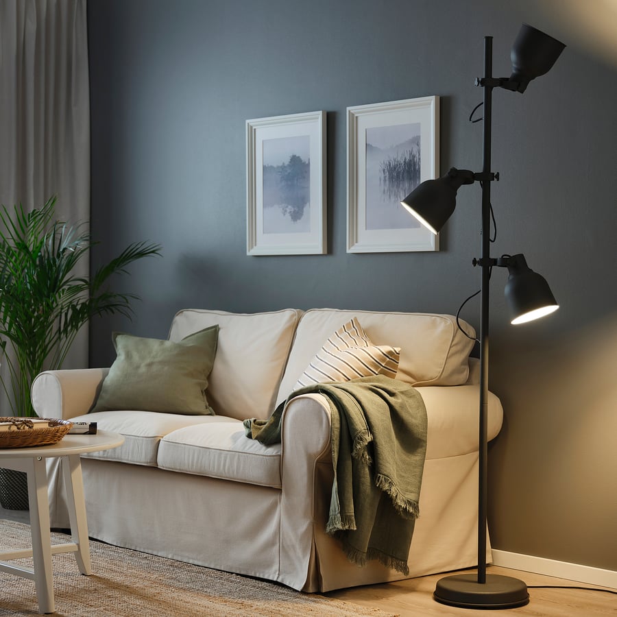 HEKTAR floor lamp w/3spots and LED bulbs, dark gray IKEA