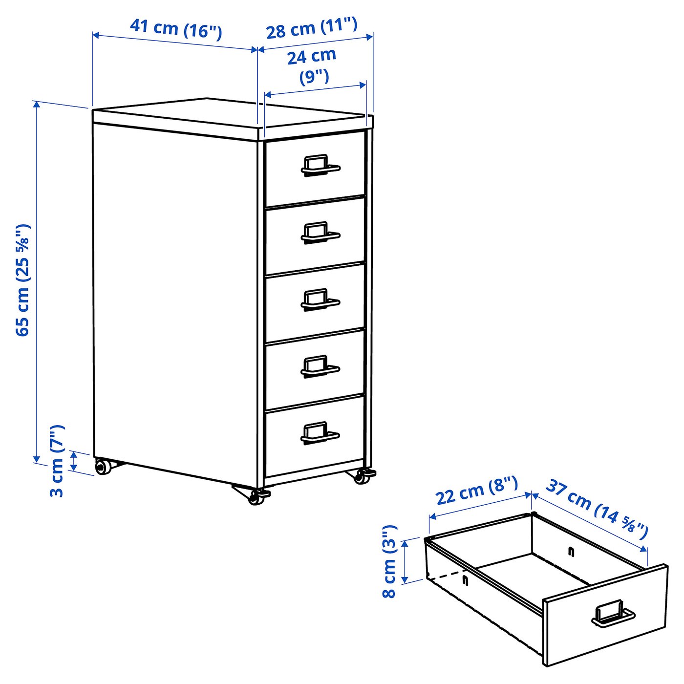 HELMER drawer unit on casters, red, 11x173/8x255/8