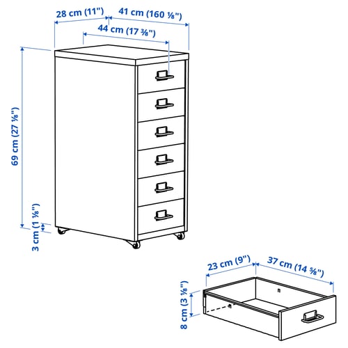 Illustration with measurements for the product: HELMER.