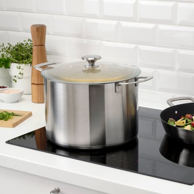 HEMKOMST Pot with lid, stainless steel/glass, 10.6 qt