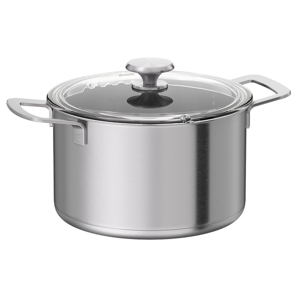 HEMKOMST Pot with lid, stainless steel/glass, 5.3 qt - IKEA