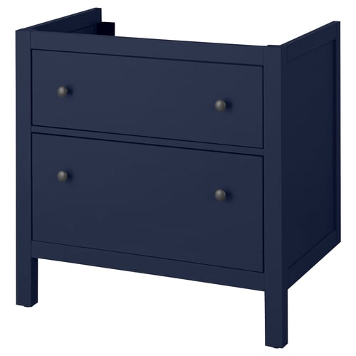 Navy blue HEMNES bedside table with 2 drawers, solid pine, rectangular shape, smooth handles.