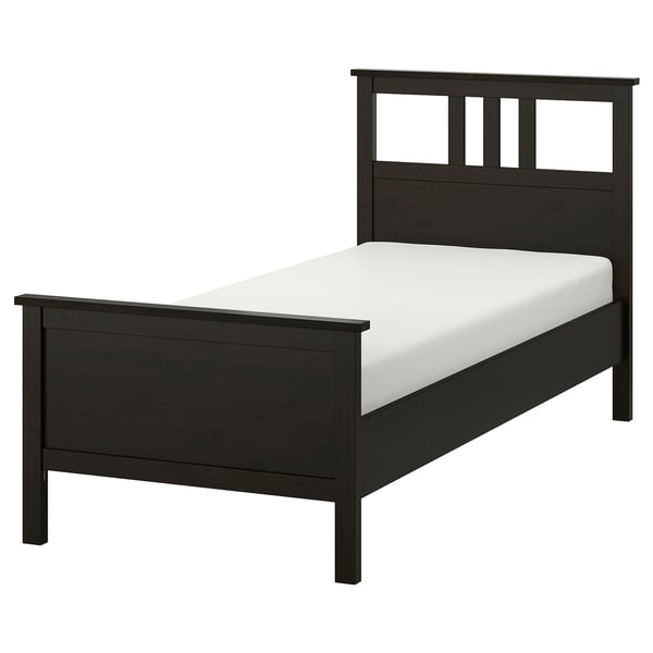 HEMNES Bed frame, black-brown/Lönset, Twin
