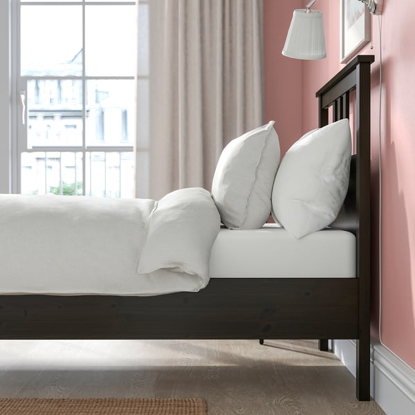 HEMNES Bed frame, black-brown/Lönset, Twin