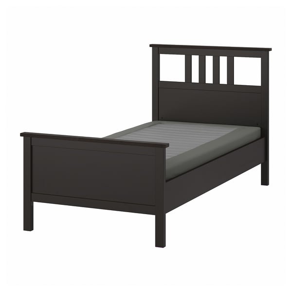 HEMNES Bed frame, black-brown/Lyngör dark gray, Twin