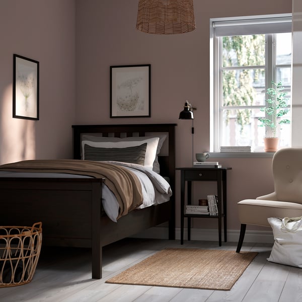 HEMNES Bed frame, black-brown/Lyngör dark gray, Twin