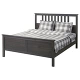 HEMNES Bed frame, dark gray stained/Lönset, Queen