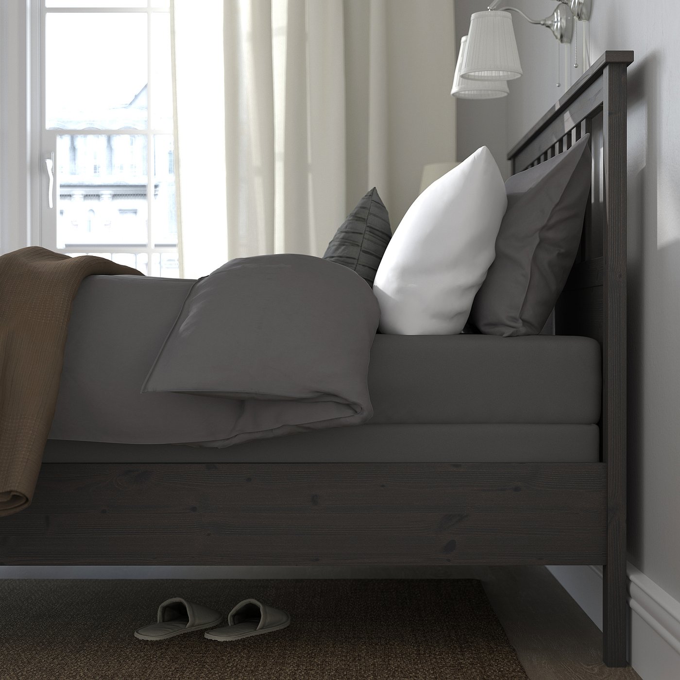 HEMNES bed frame, dark gray stained/Lyngör dark gray, Queen - IKEA