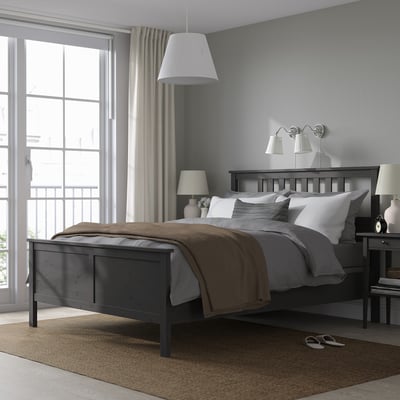 HEMNES Bed frame, dark gray stained/Lyngör dark gray, King
