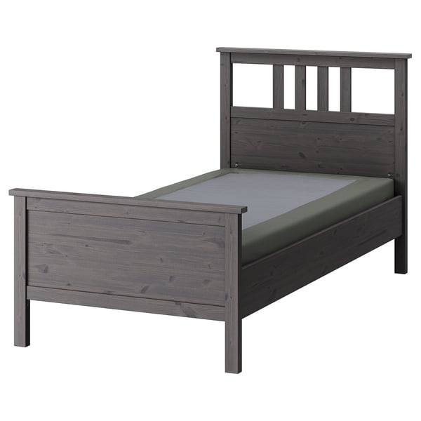 HEMNES Bed frame, dark gray stained/Lyngör dark gray, Twin