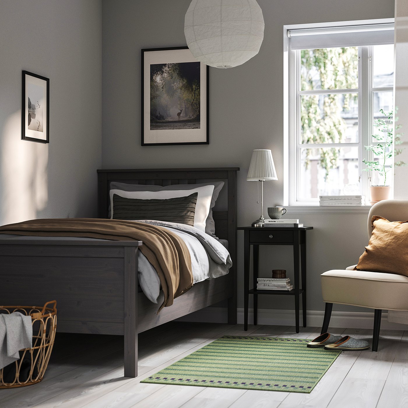 HEMNES bed frame, dark gray stained/Lyngör dark gray, Twin - IKEA