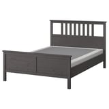 HEMNES Bed frame, dark gray stained/Lyngör white, Queen