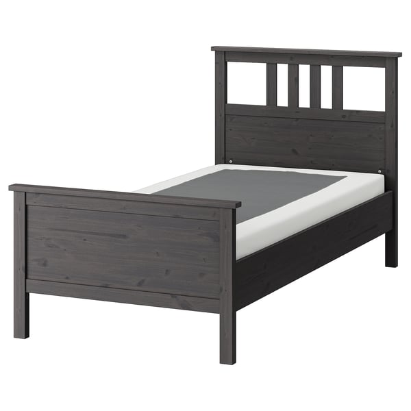HEMNES Bed frame, dark gray stained/Lyngör white, Twin
