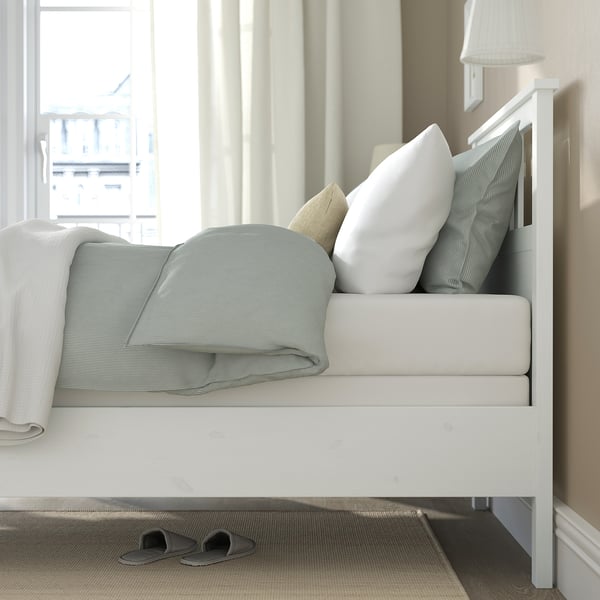 HEMNES Bed frame, white stain/Lyngör white, Twin