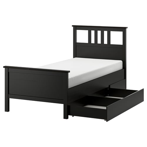 HEMNES bed frame with 2 storage boxes, blackbrown/Lönset, Twin IKEA