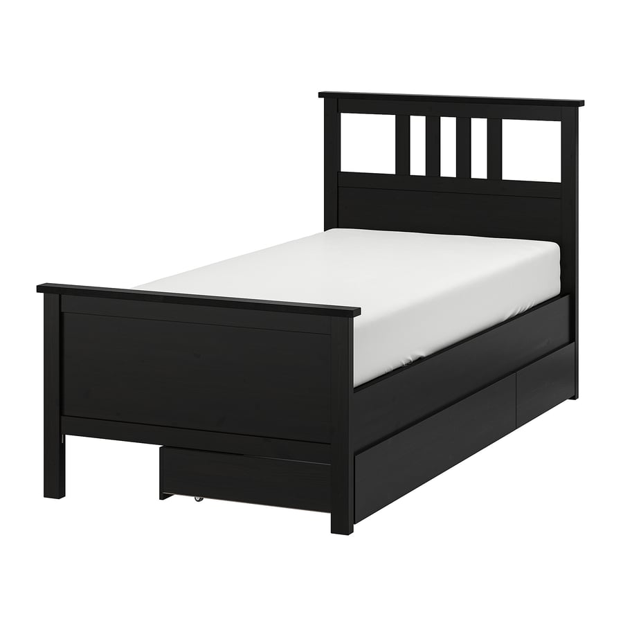HEMNES Bed frame with 2 storage boxes, blackbrown/Luröy, Twin IKEA