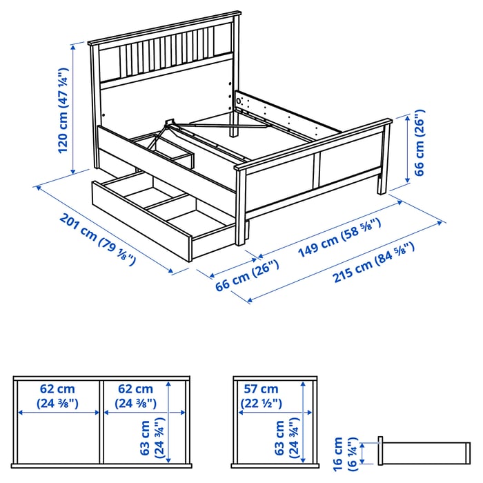 HEMNES bed frame with 2 storage boxes, blackbrown/Luröy, Full IKEA