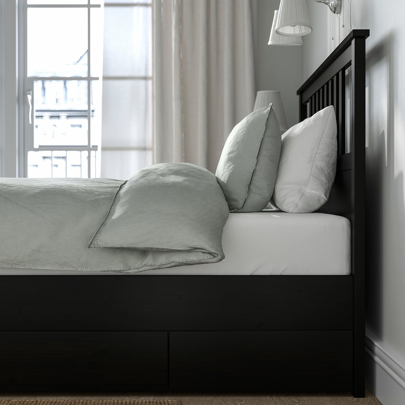 HEMNES bed frame with 2 storage boxes, black-brown, Queen - IKEA