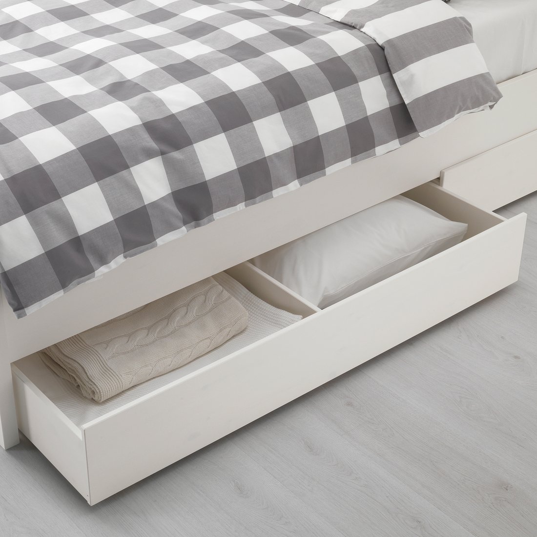 HEMNES Bed frame with 2 storage boxes, white stain, Luröy, Twin IKEA