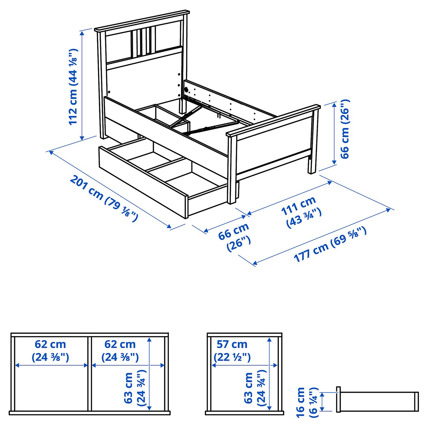 HEMNES bed frame with 2 storage boxes, white stain/Luröy, Twin - IKEA