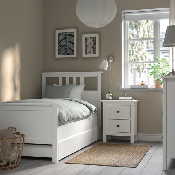 langs lid Slink HEMNES Bed frame with 2 storage boxes, white stain, Twin - IKEA