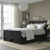 HEMNES Bed frame with 4 storage boxes, black-brown/Lyngör white, King