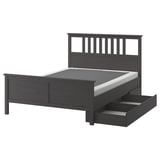 HEMNES Bed frame with 4 storage boxes, dark gray stained/Lyngör white, Full