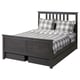 HEMNES Bed frame with 4 storage boxes, dark gray stained, Full