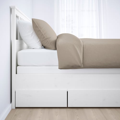 HEMNES Bed frame with 4 storage boxes, white stain/Espevär, Queen IKEA