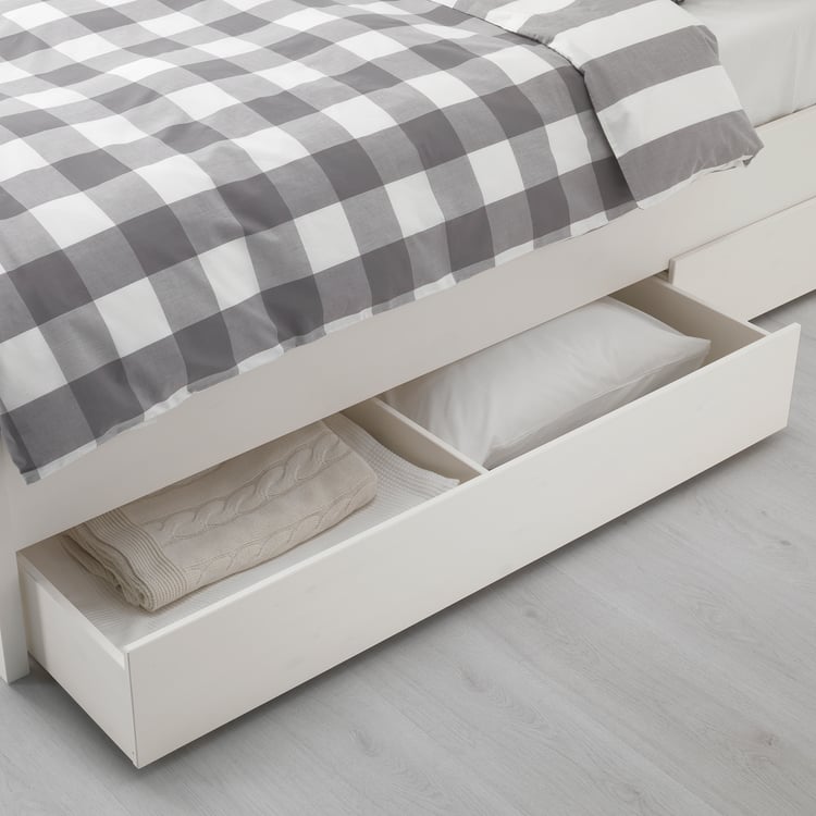HEMNES Bed frame with 4 storage boxes, white stain, Luröy, Queen IKEA