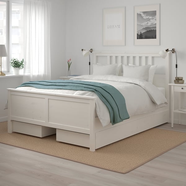 Hemnes Bed Frame With 4 Storage Boxes White Stain Luroy Queen Ikea